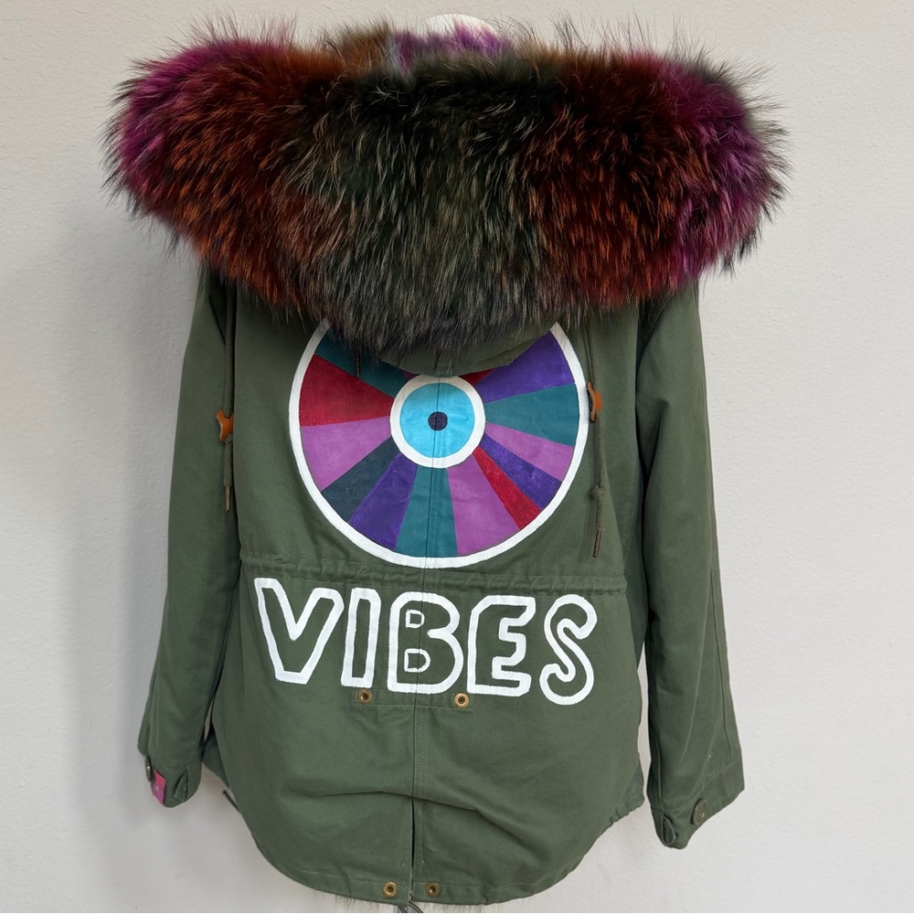 Romi Basha Good Vibes Green Utility Jacket with Fur Trim
